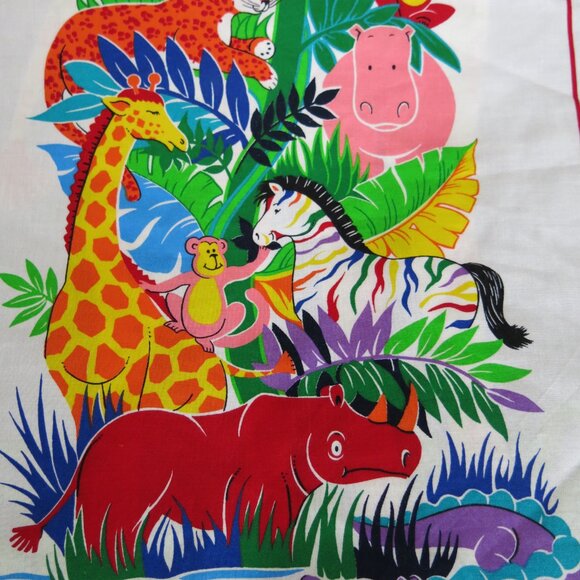 Vintage Cotton Metric Imperial Child Growth Chart Jungle Animals Birds Palms - Picture 4 of 9